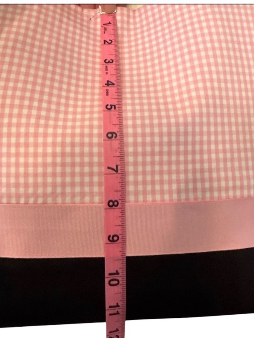Pink Gingham Tote Bag. Black Straps. Ribbon Accent. Lined. Snap Closure. SKU 30 - Picture 5 of 8